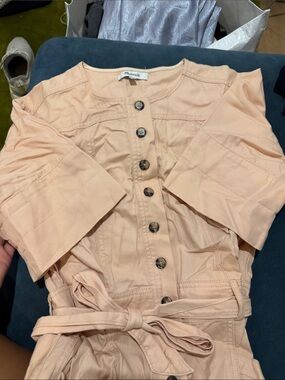 MADEWELL Peach Button-Front Utility Romper with Tie